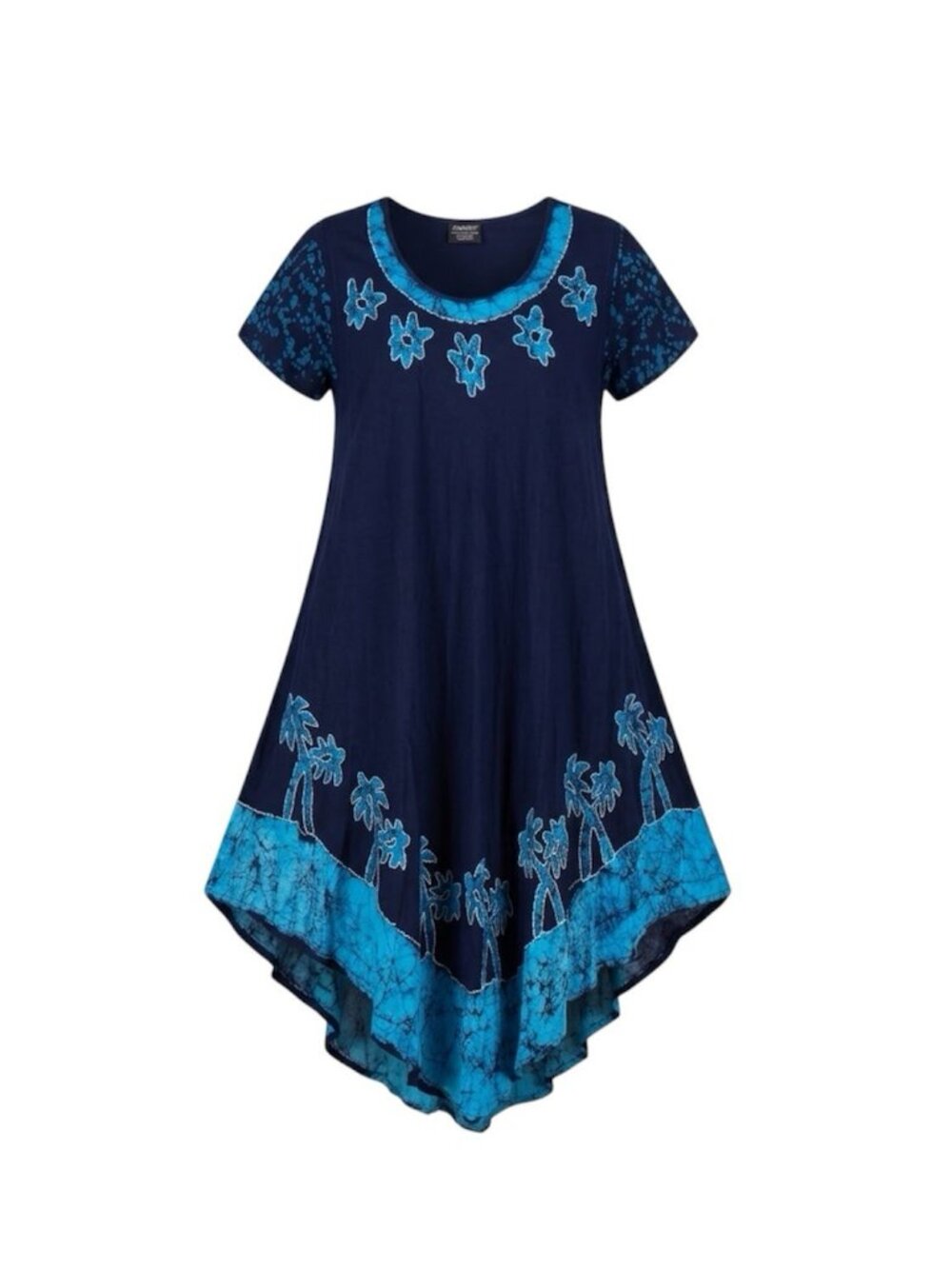 Sakkas Batik Palm Tree Caftan Dress Blue Turquoise Cap Sleeve Handkerchief OS